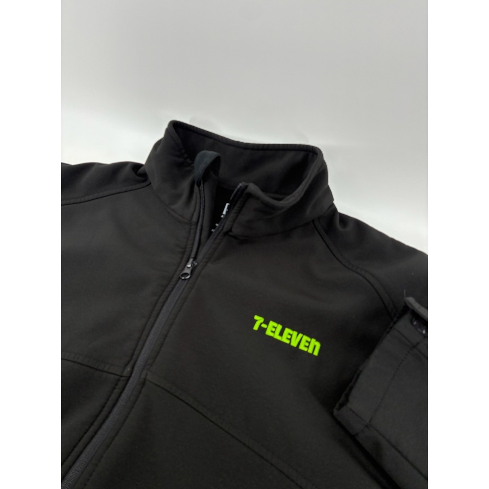 7-Eleven Apparel Mens Softshell Jacket Black Neon Green Logo Full Zip Large‎